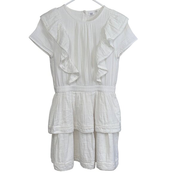 Gap Kids Ruffle Tiered Cotton Dress XXL 14-16 White Lightweight Casual Summer - Picture 1 of 4